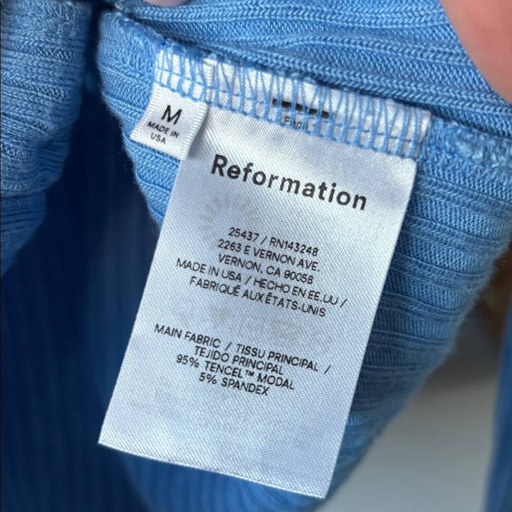 Reformation Blue Ribbed Button-Front V-Neck Sweater - Picture 3 of 9